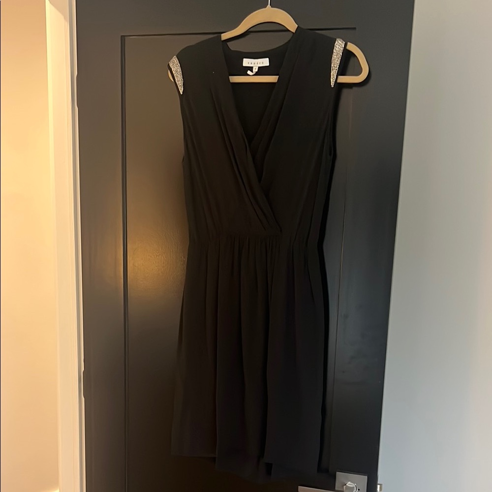 Sandro Black Sheath Midi Dress V-Neck Sleeveless